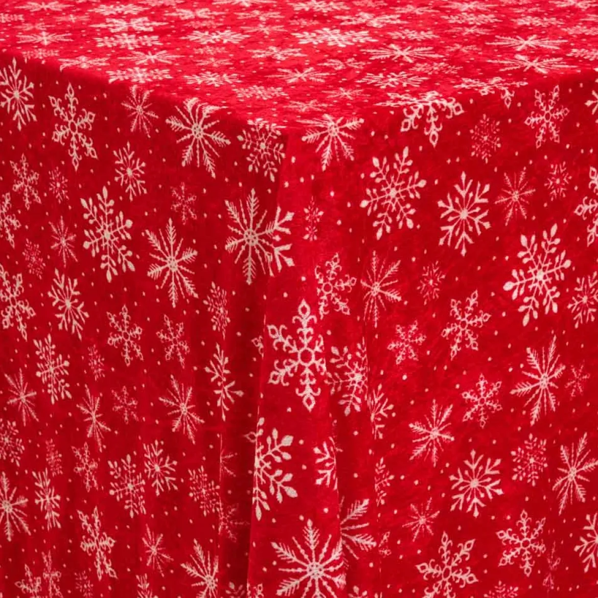Juledug - Nervøs velour 150x300 cm - Rød med snefnug
