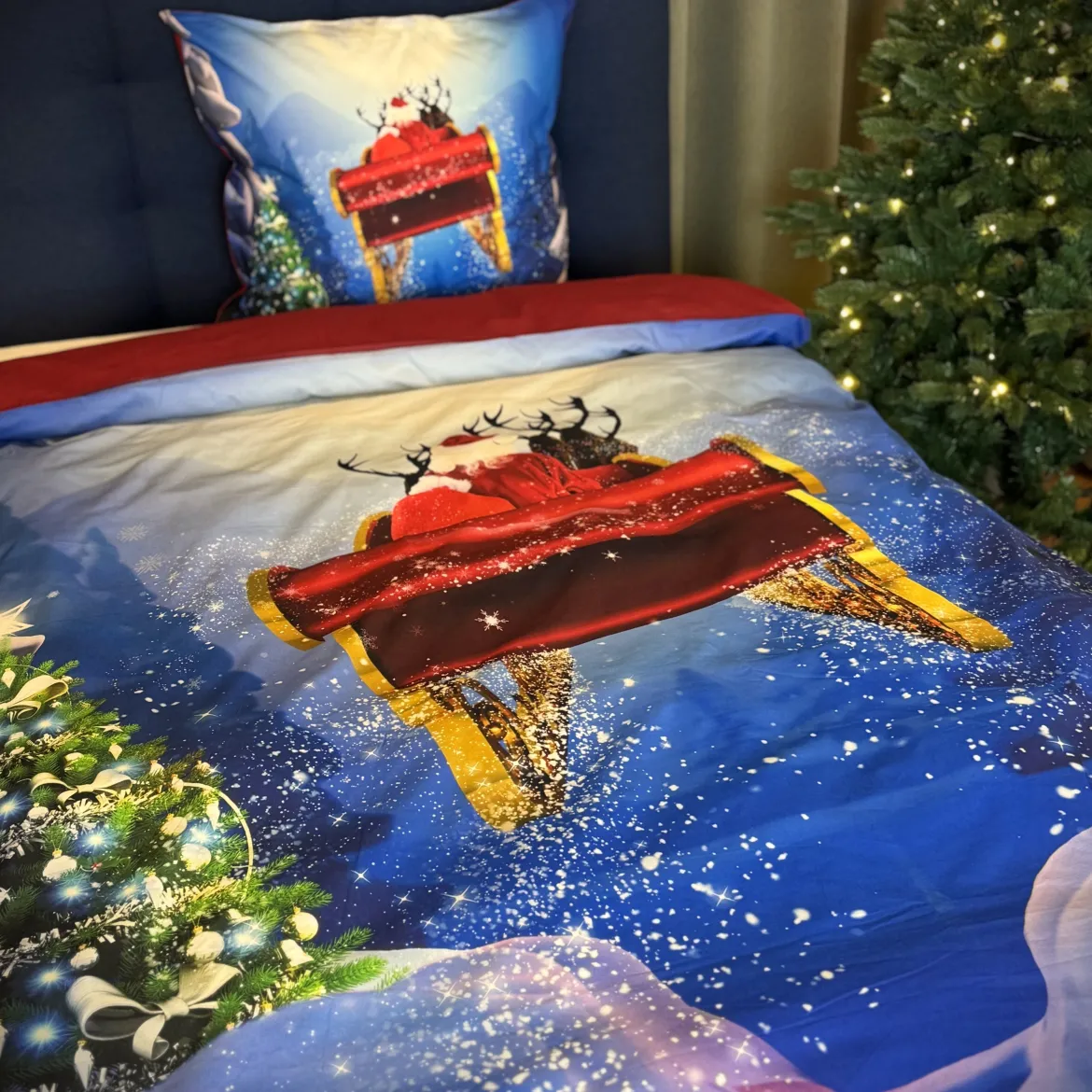 Julesengetøj 140x200 cm - bomuld - Julemandens kane - Luna Denmark
