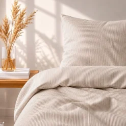 Sengetøj 140x220 cm - bæk og bølge - Stripe - taupe - Luna Denmark