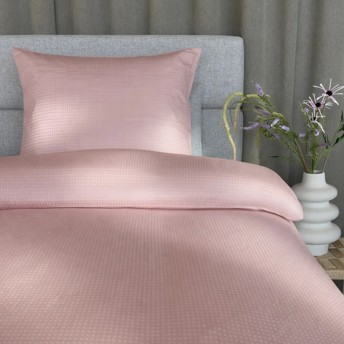 Sengetøj 140x220 cm - bomuldssatin - Blocks - rosa - Prima