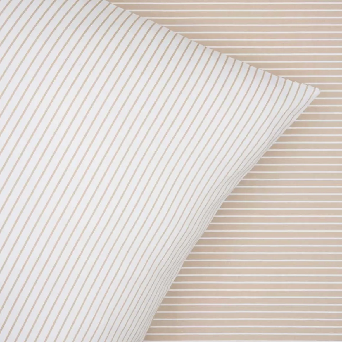 Sengetøj 140x200 cm - bomuldssatin dobbeltsidet - stribet - taupe - Luna Denmark