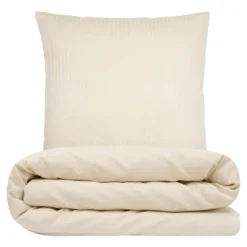 Sengetøj 140x220 cm - bomuldssatin - Smal stribet - champagne - Prima