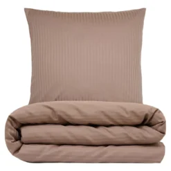 Sengetøj 140x200 cm - bomuldssatin - Smal stribet - taupe - Prima