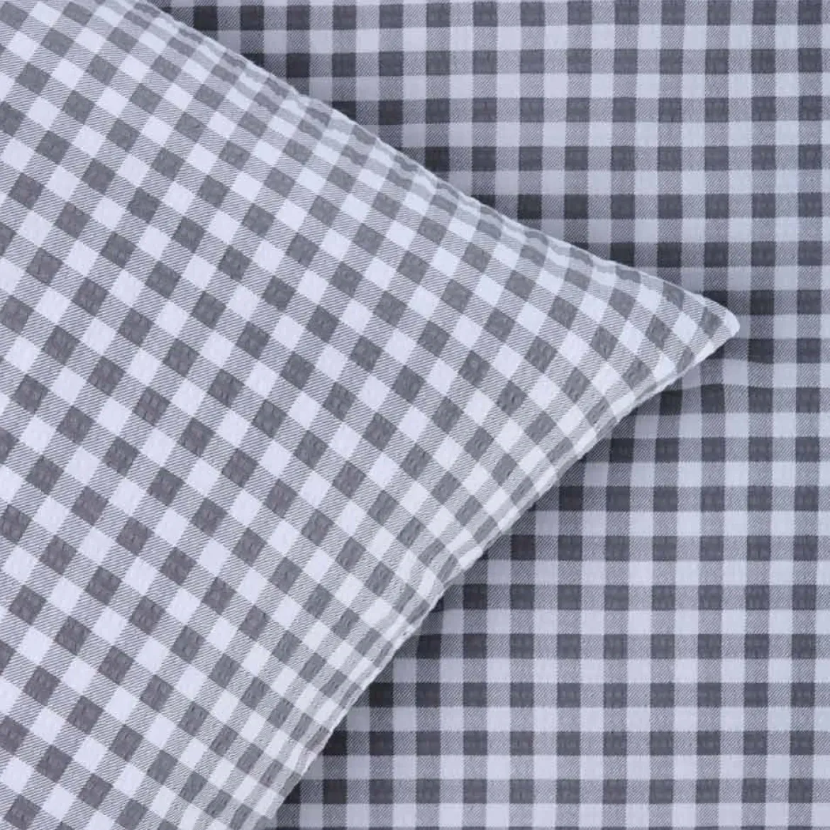 Sengetøj 140x220 cm - Nano krepp - grå tern - Luna Denmark