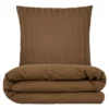 Sengetøj 140x220 cm - premium bomuld - Satin stribet - brun - Luna Denmark