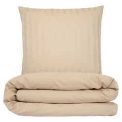 Sengetøj 140x220 cm - premium bomuld - Satin stribet - mokka - Luna Denmark