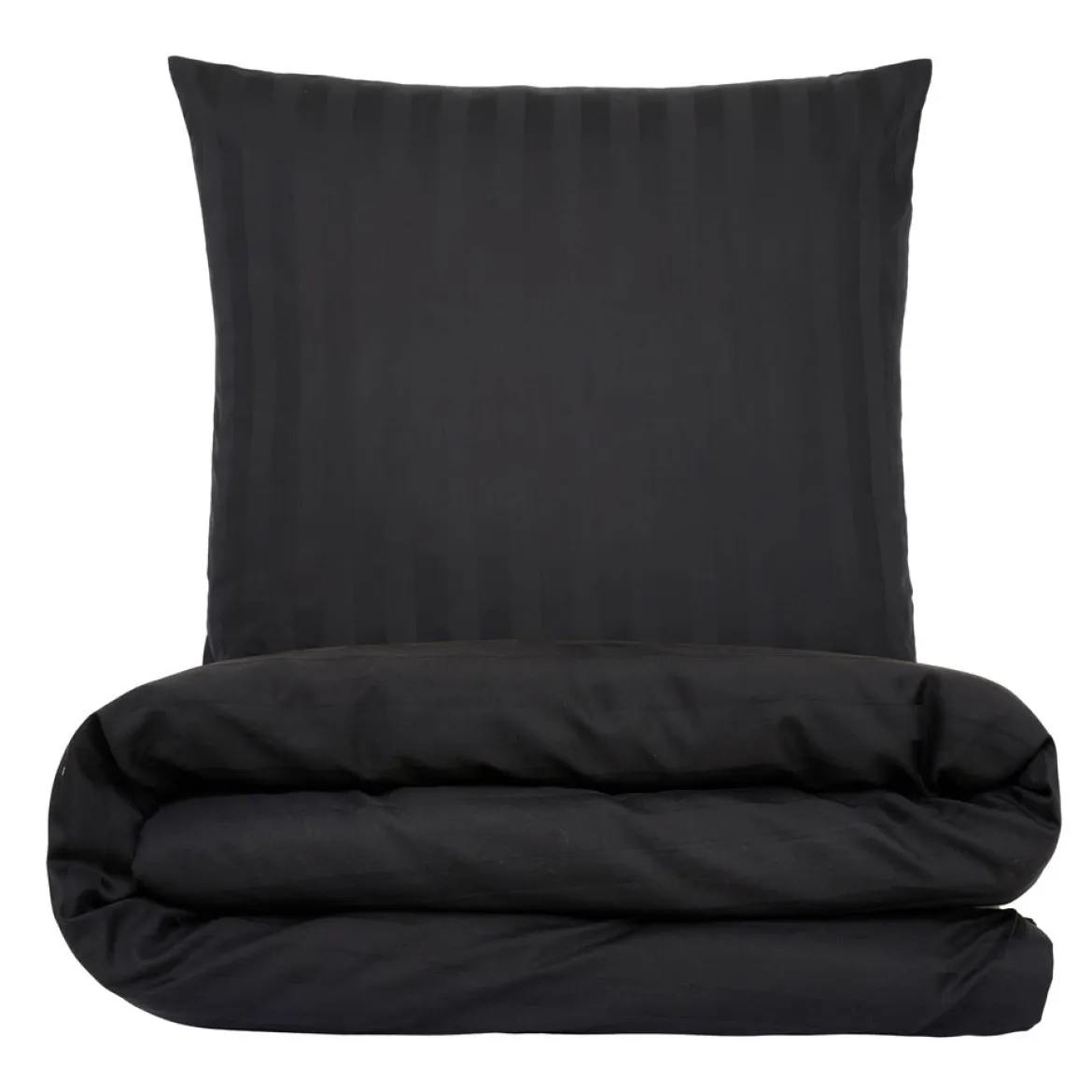 Sengetøj 140x220 cm - premium bomuld - Satin stribet - sort - Luna Denmark
