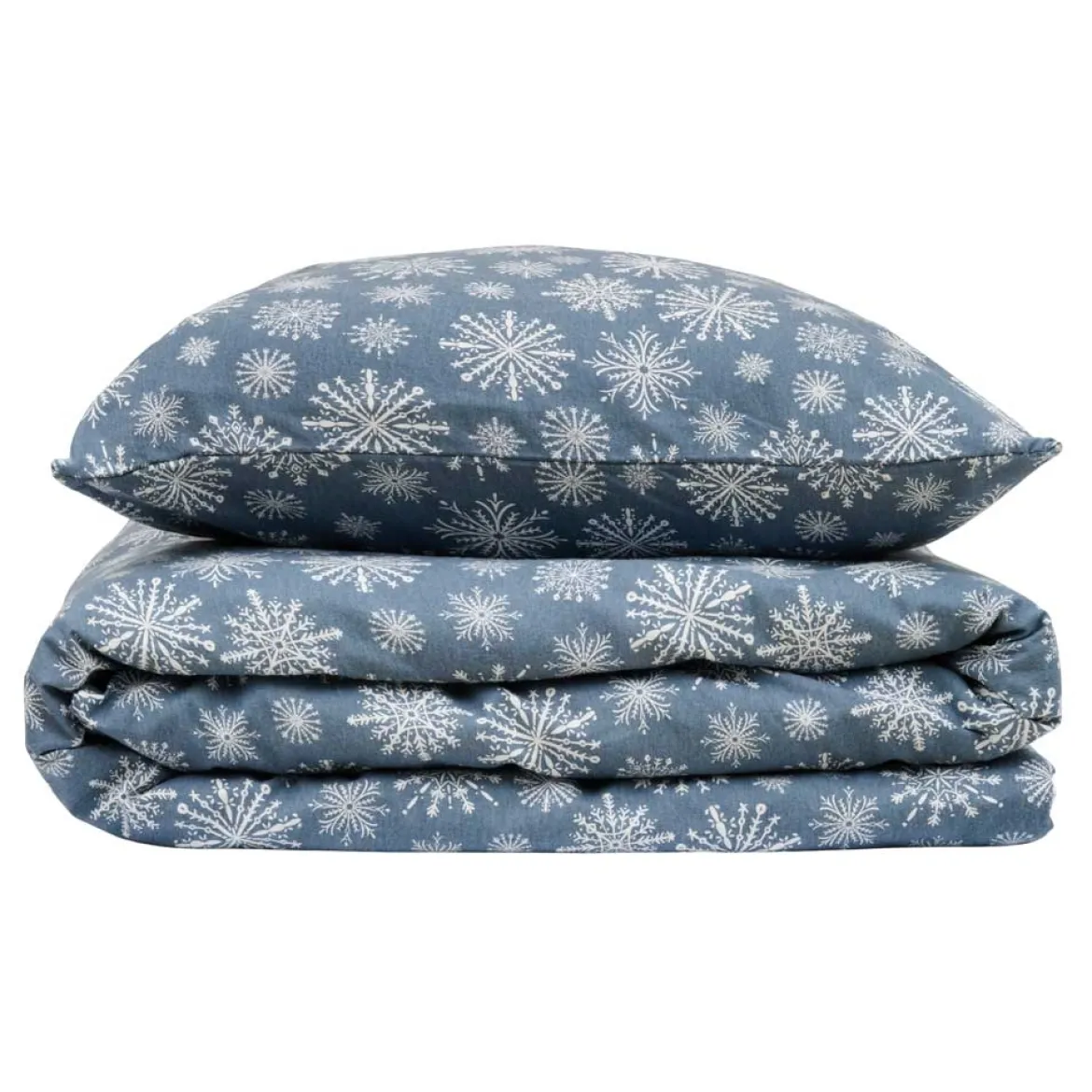 Sengetøj 140x200 / 50x70cm - Snowflake - blå - bomuldsflonel - Luna Denmark