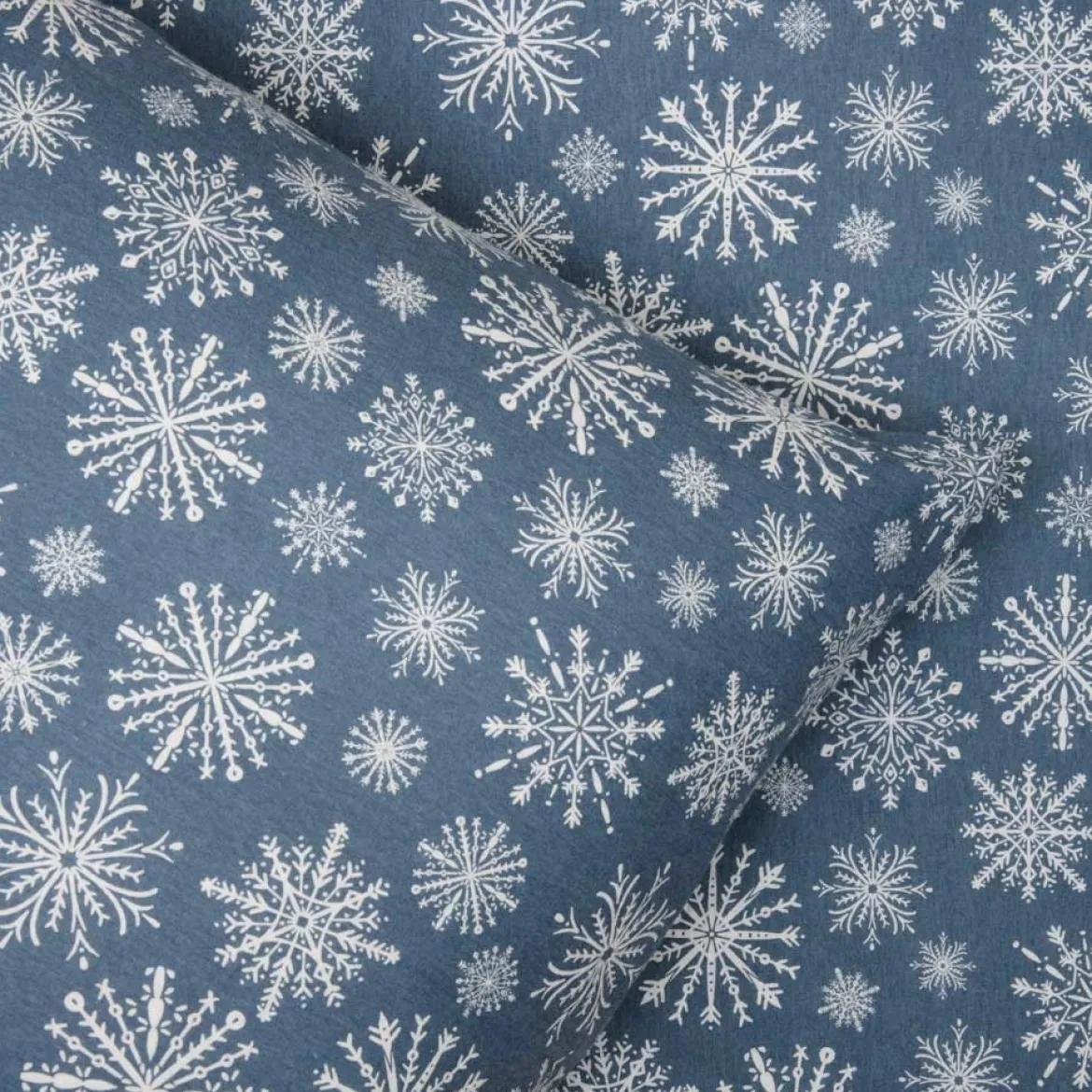 Sengetøj 140x200 / 50x70cm - Snowflake - blå - bomuldsflonel - Luna Denmark