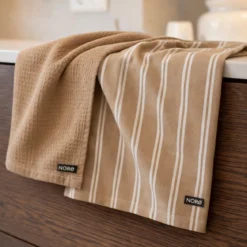 Viskestykke - smal stribet - taupe - 2 stk. - Norø